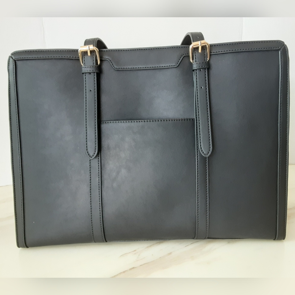 LOVEVOOK Laptop Bag Lightweight Black PU Leather Large Shoulder | Satchel Bag - Picture 2 of 12